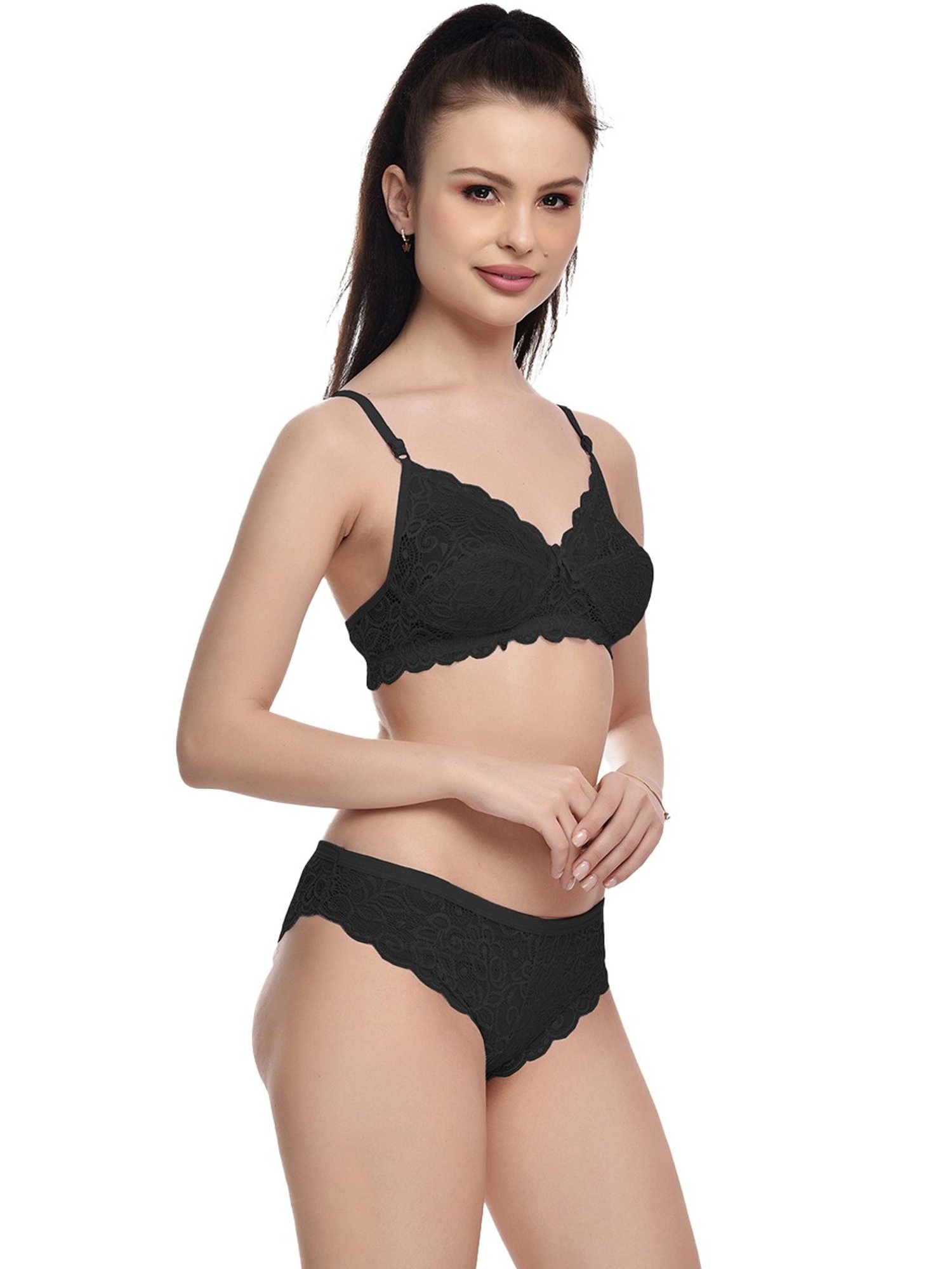 mod & shy Pink Self Pattern Lingerie Set