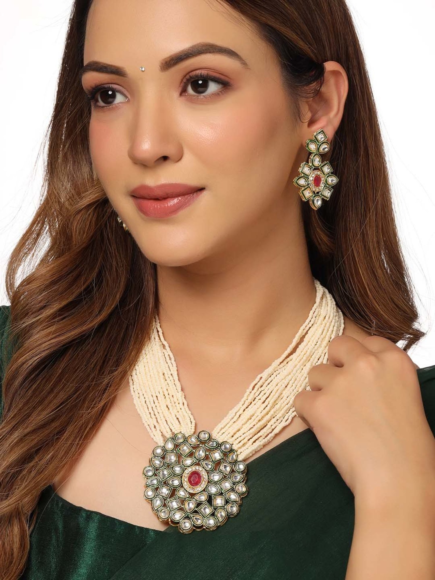 NVR Gold-Plated Kundan Studded Jewellery Set for Women