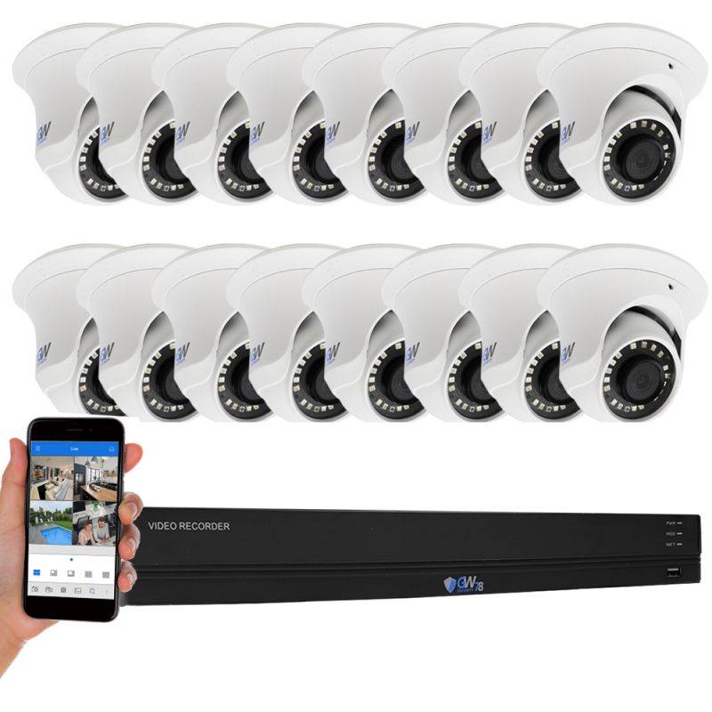 GW Security 16 Channel 4K H.265+ CCTV DVR Security System with (16) x HD 8MP 2160P Waterproof 4K Dome Security Cameras, 100ft Night Vision, 4TB Hard Drive, Smart Motion Detection, Plug & Play