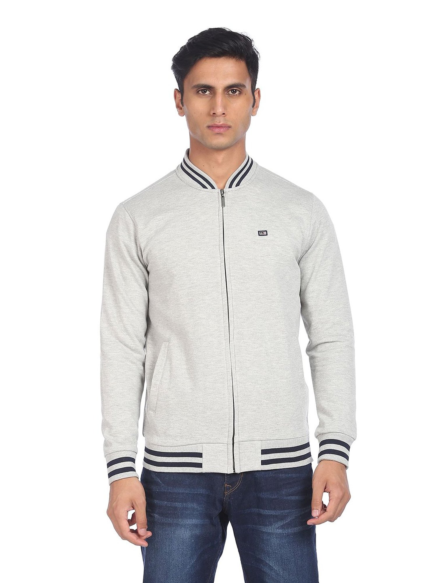 Arrow Grey Full Sleeves Mandarin Collar Jacket