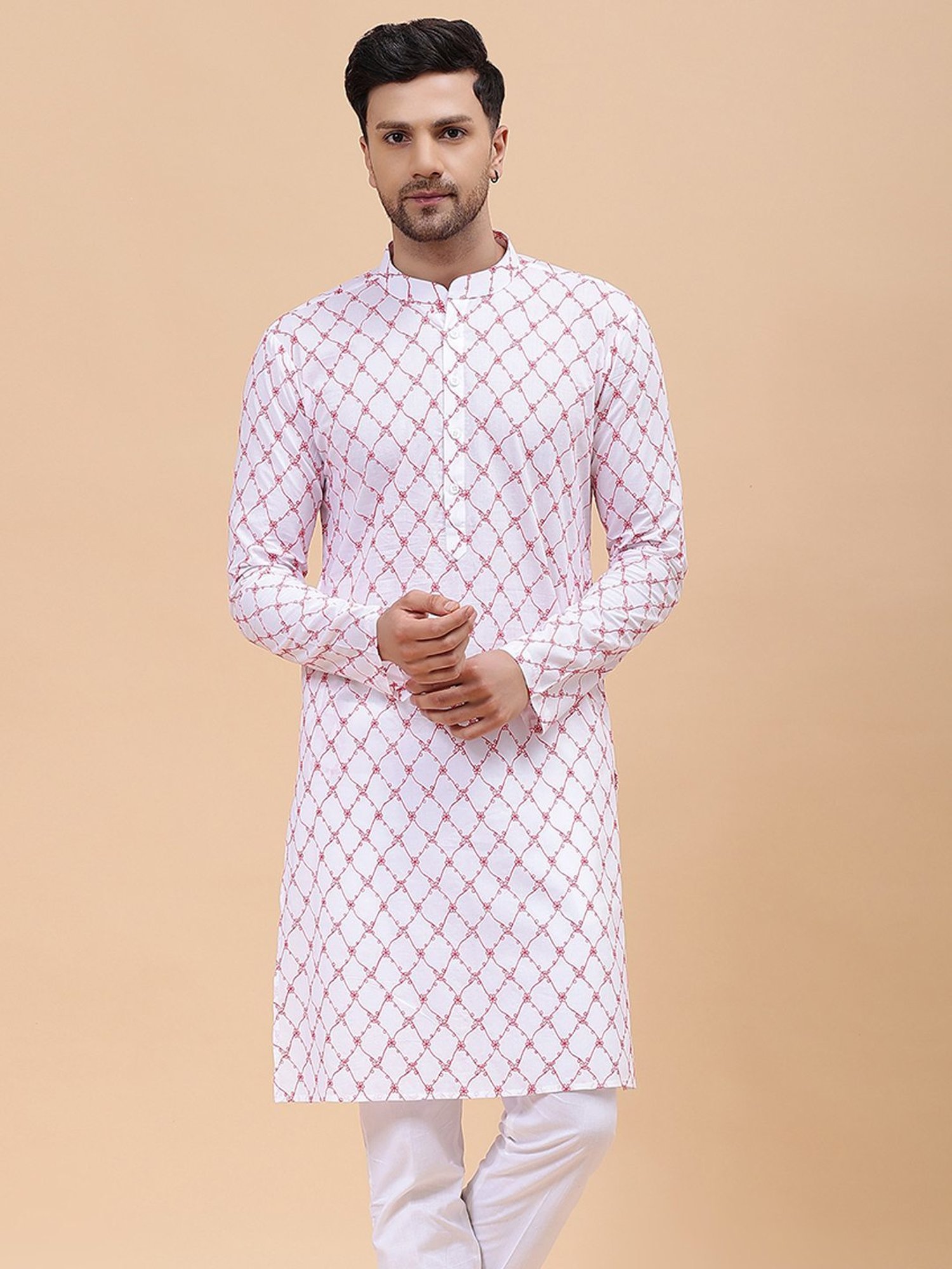 Manthan Red Full Sleeves Solid Kurta