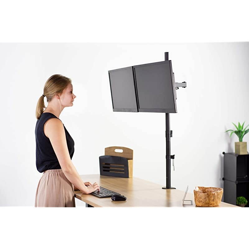 Dual Monitor Stand Up Desk Mount Extra Tall 39 inch Pole | Fully Adjustable Stand for up to 27 inch Screens STANDV012