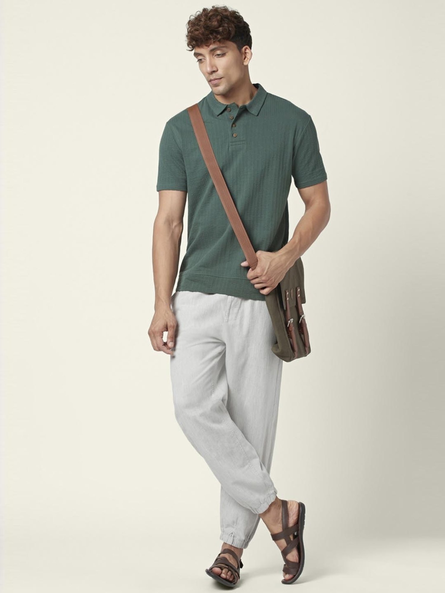 7 Alt by Pantaloons Grey Cotton Regular Fit Self Pattern Jogger Pants