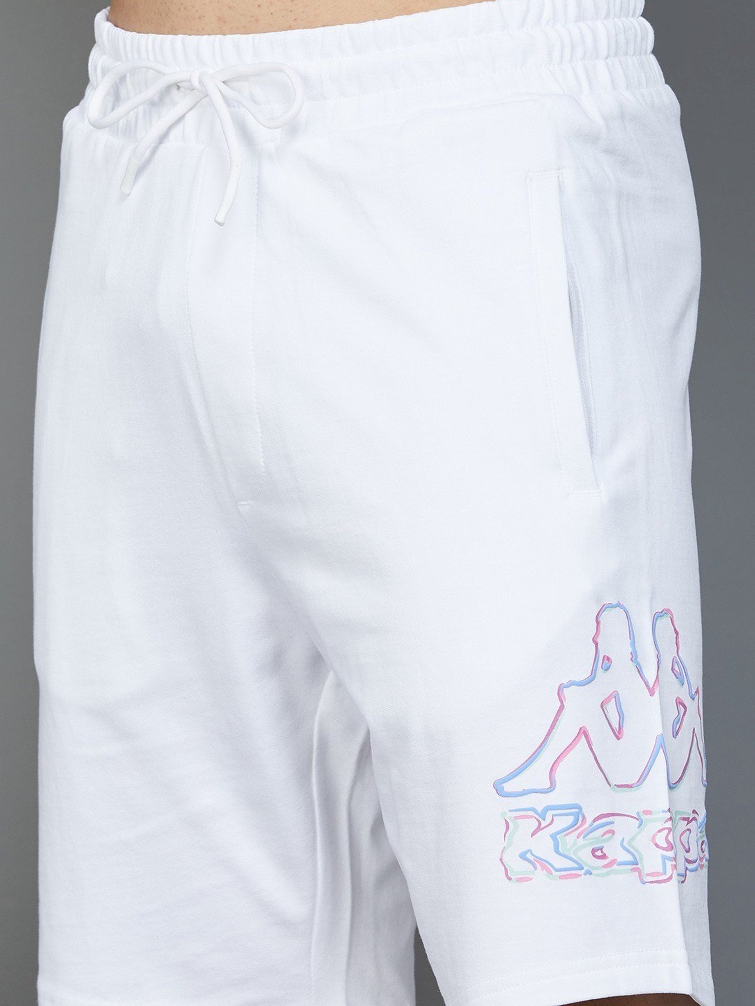 KAPPA White Cotton Regular Fit Printed Shorts