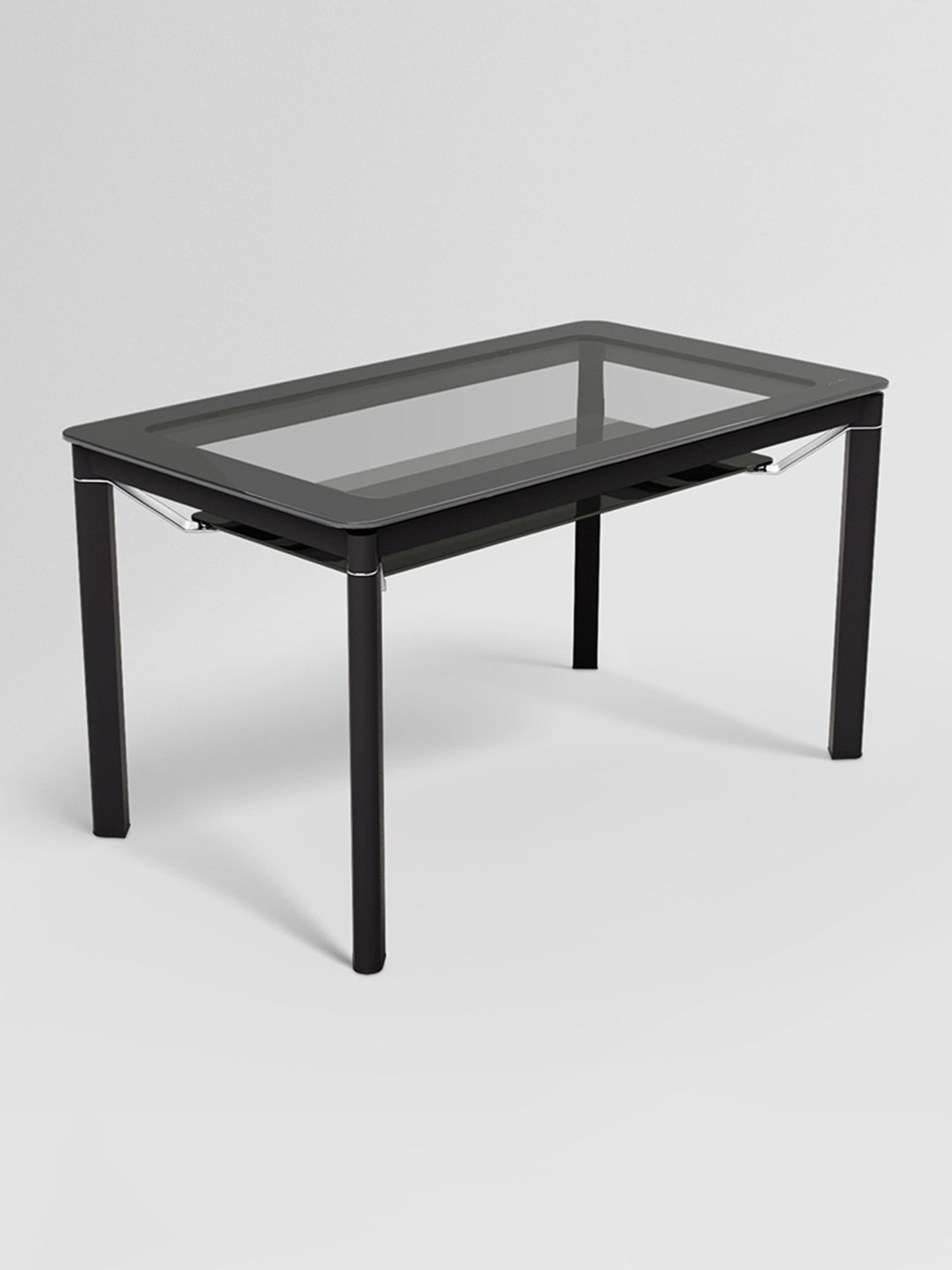 Godrej Interio Brawn Black & Grey Tempered Glass 6 Seater Rectangular Dining Table Set