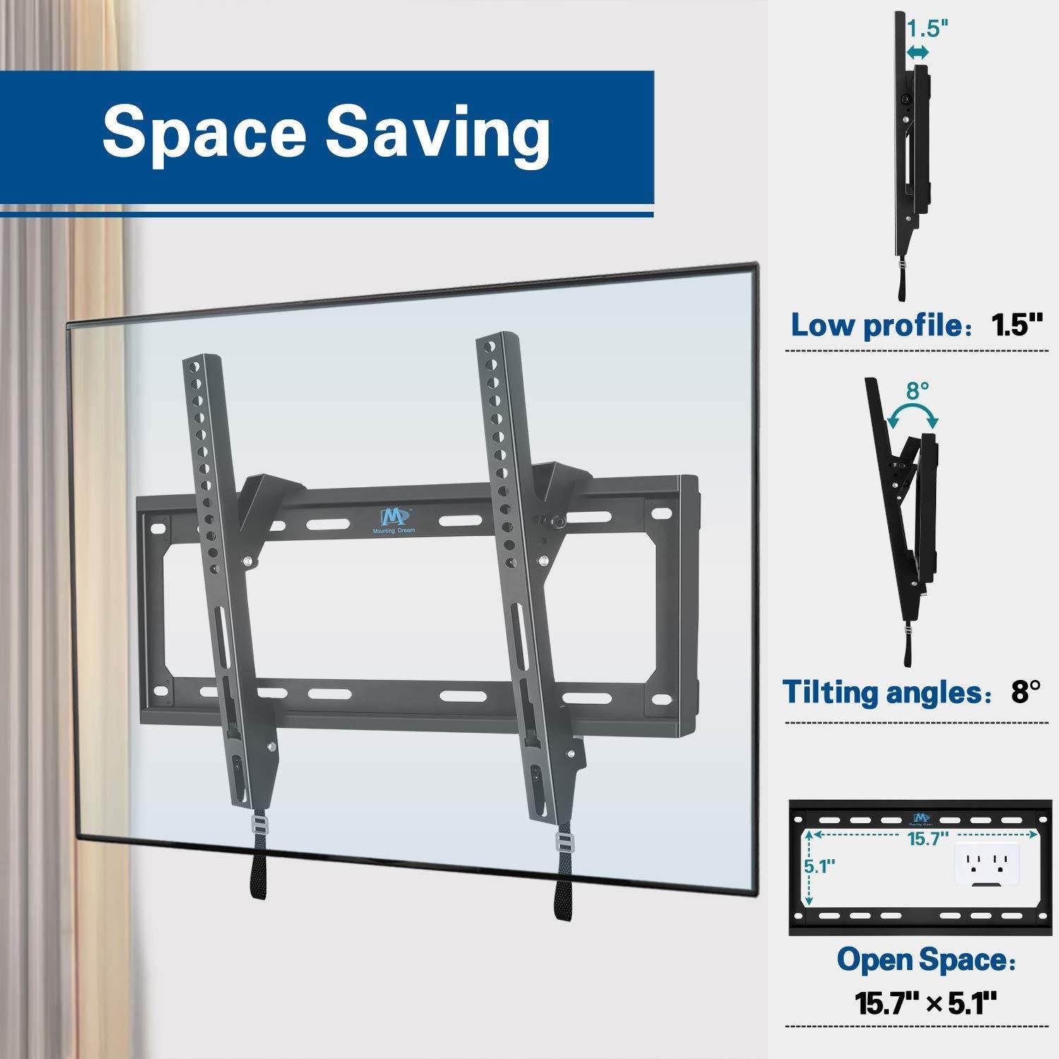 Mounting Dream MD2268-MK TV Wall Mount Tilting Bracket for Most 26-55 Inch LED, LCD and Plasma TVs up to VESA 400 x 400mm and 88 LBS Loading Capacity, with Torpedo Level