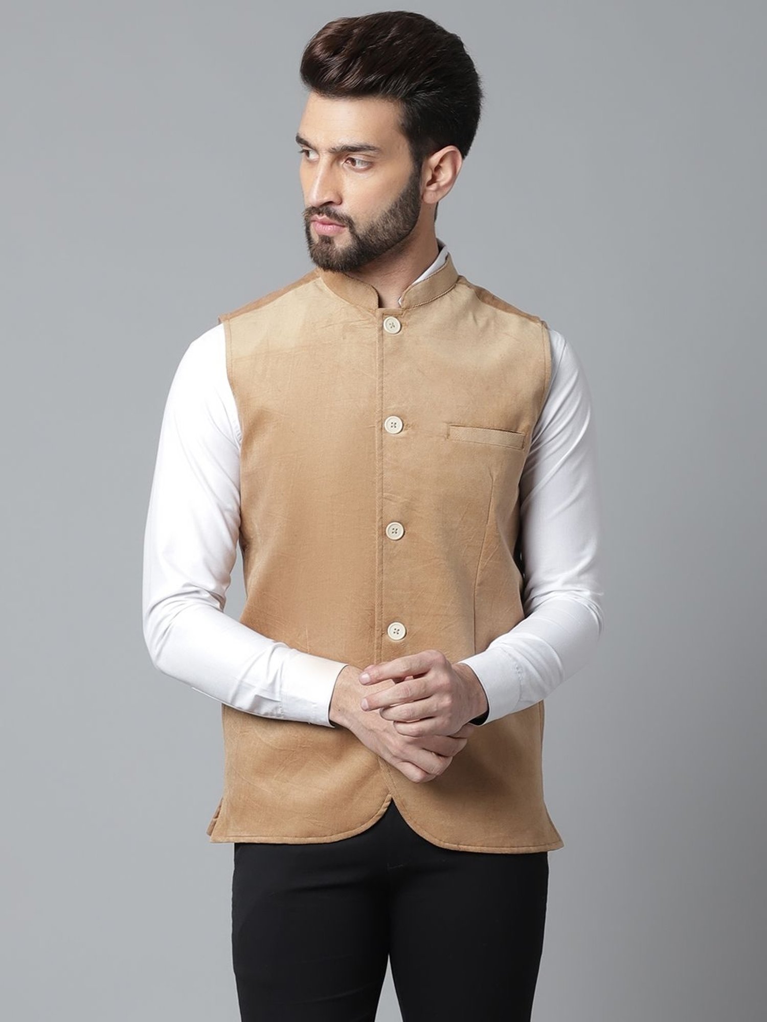 Even Beige Regular Fit Nehru Jacket