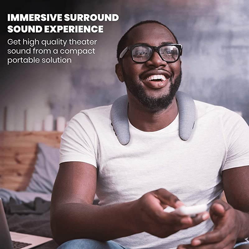 U Premium Personal Wearable Bluetooth Sound System 4 Way Surround Speakers Wireless Rechargeable for Media Music Games Dorm and Office