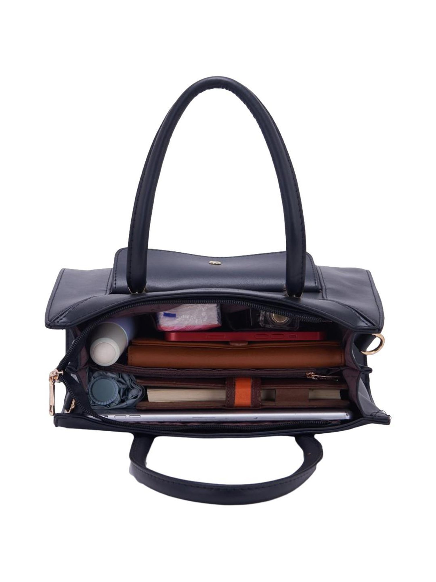 Pierre Cardin Black Solid Satchel Handbag