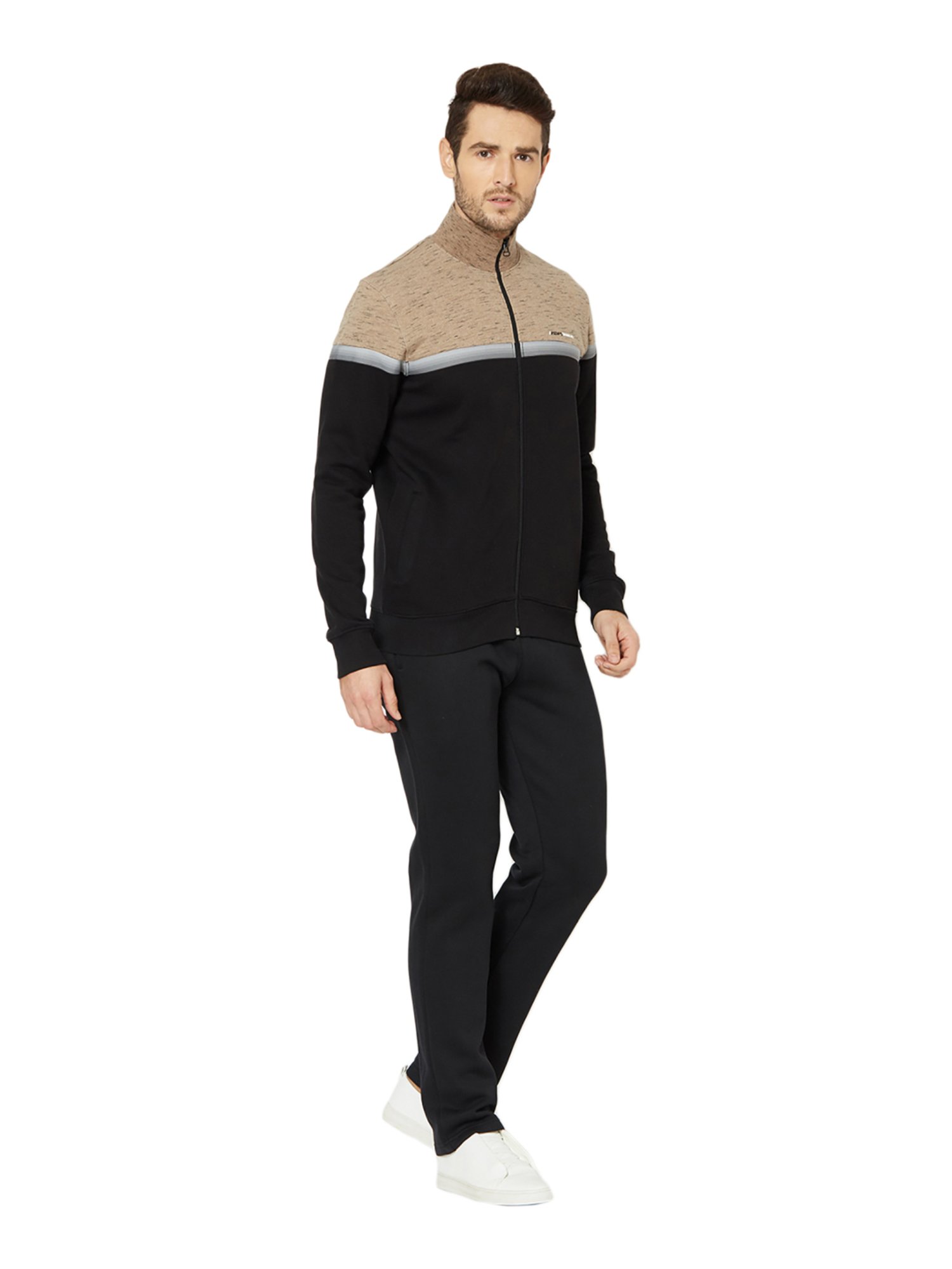 Sweet Dreams Stone & Black Regular Fit Self Pattern Tracksuit