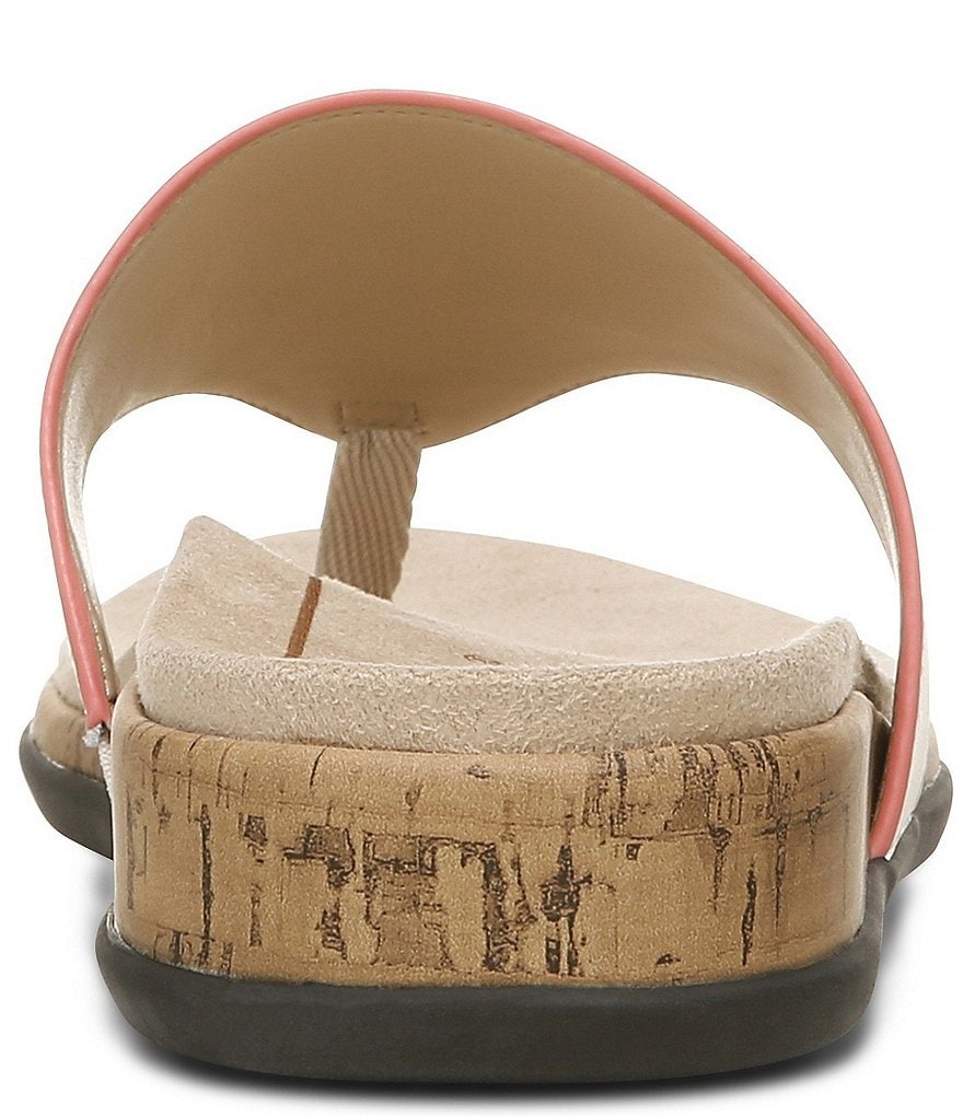 Vionic Jillian Leather Cork Wedge Thong Sandals