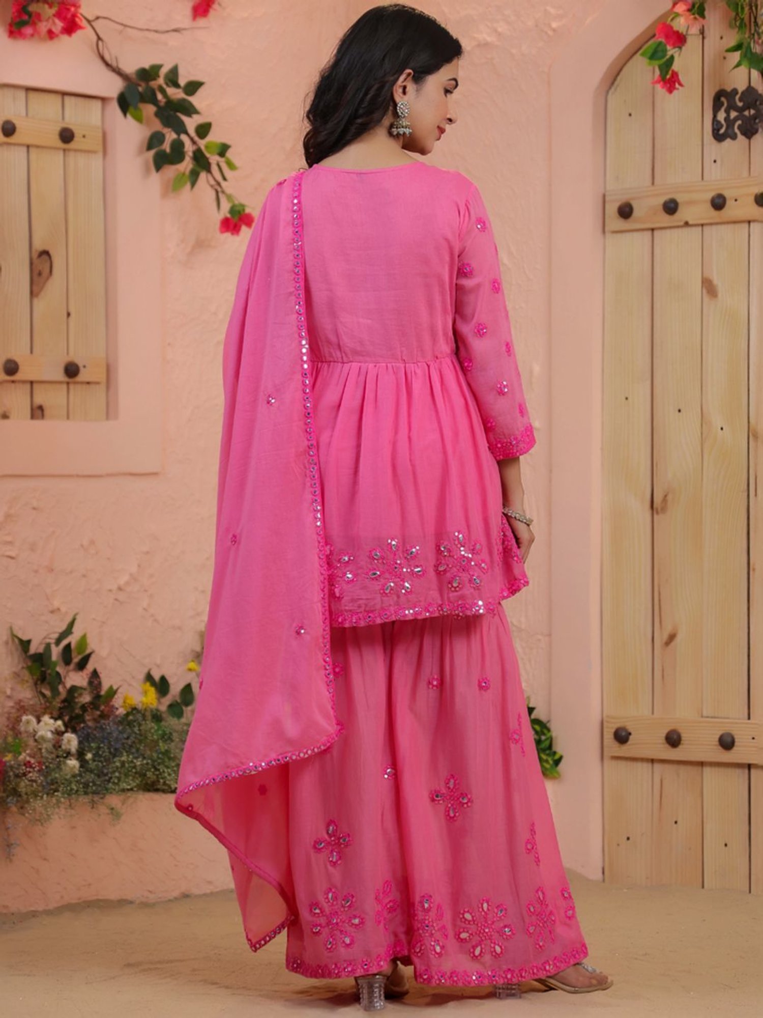 URBAN MYSTIC Black Rayon Embroidered Kurta & Sharara Set