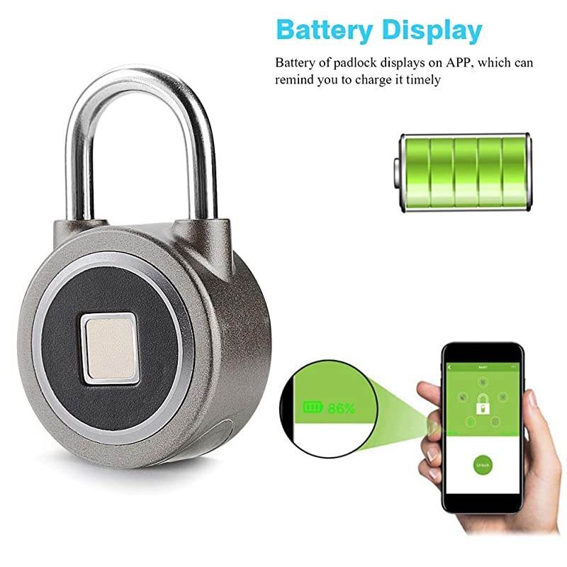 Padlock, Bluetooth Lock, APP, IP65 Waterproof, Smart Padlock with Keyless Biometric Suitable for Gym, Sports, Bike, School, Cabinet, Garage and Storage