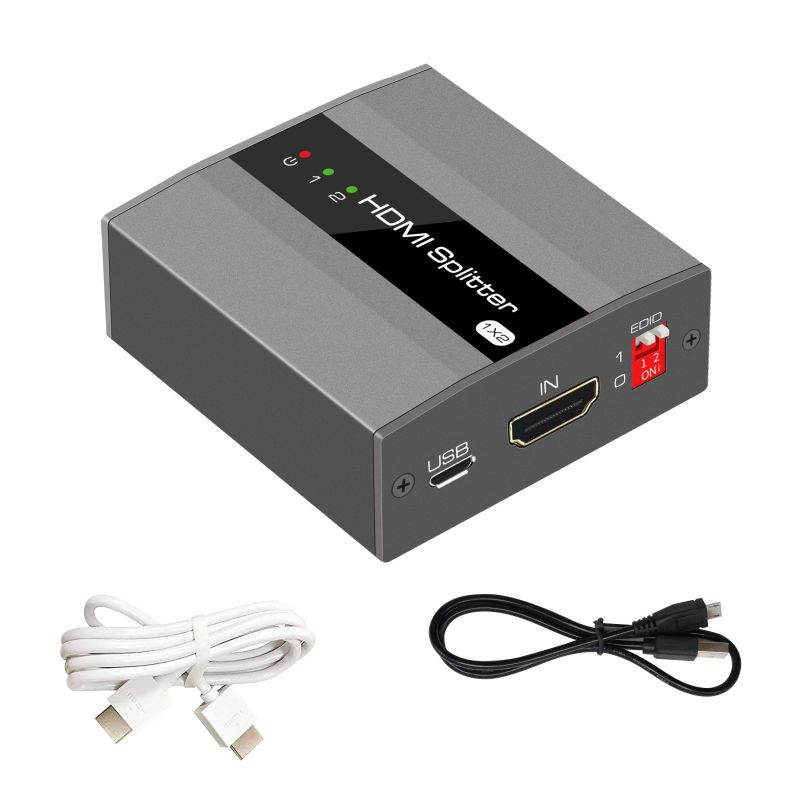 HDMI Splitter 1 in 2 Out ,KUYiA 4K Aluminum Ver1.4 HDCP, Powered HDMI Splitter Supports 3D 4K@30HZ Full HD1080P for Xbox PS4 PS3 Fire Stick Roku Blu-Ray Player Apple TV HDTV