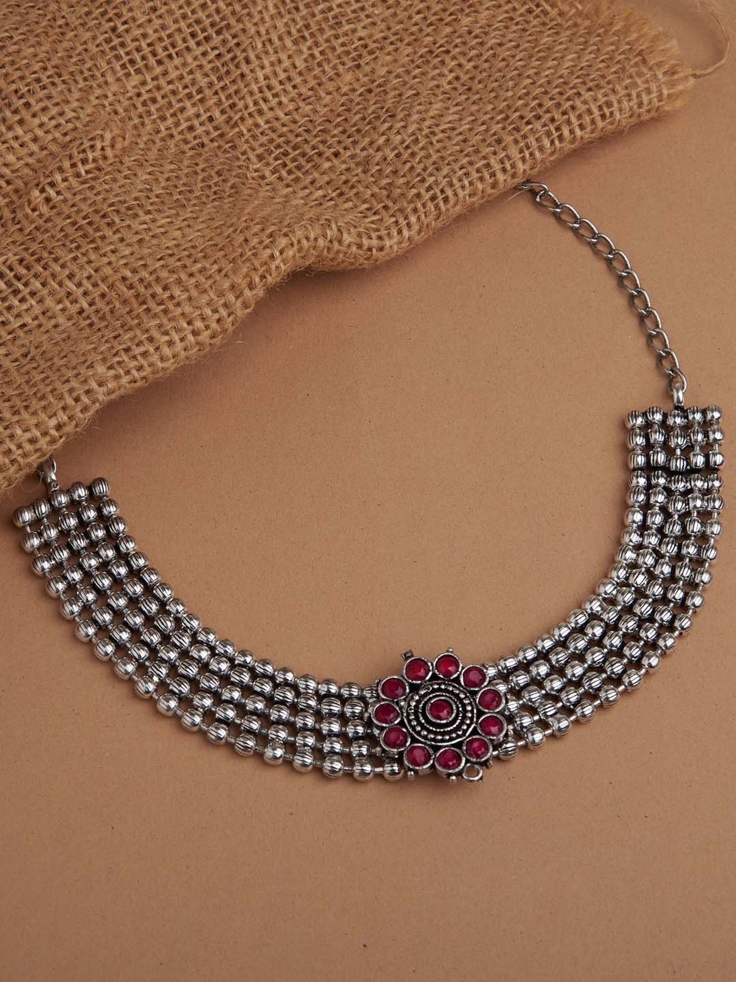 Fida With Stone Work Majenta Necklace