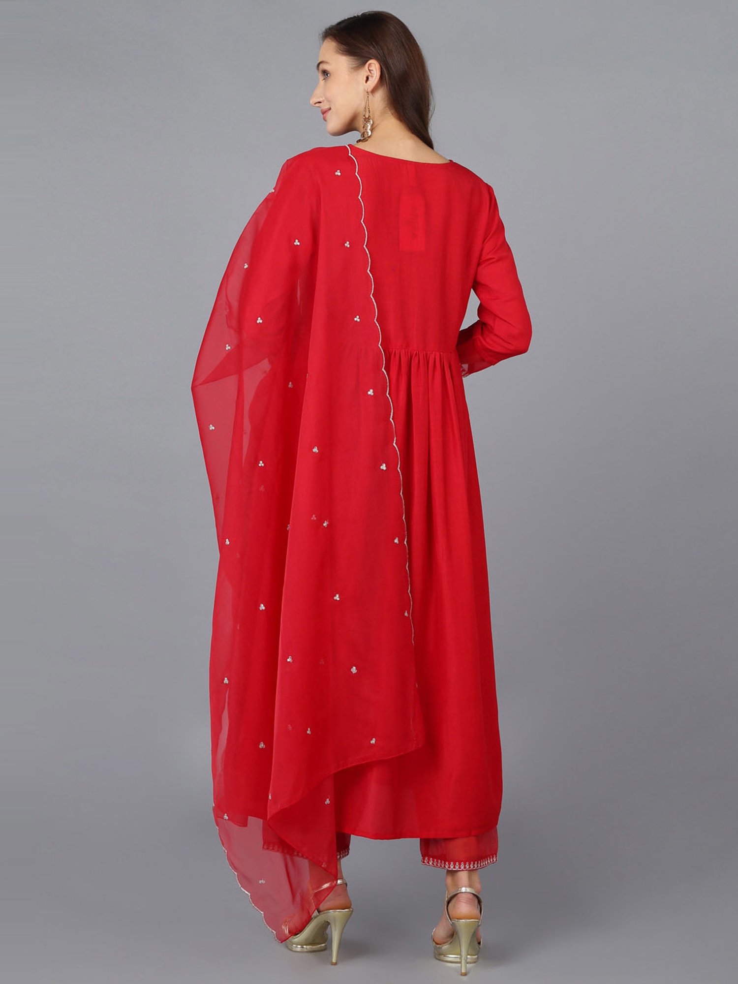 Vaamsi Red Embellished Kurta Pant Set With Dupatta