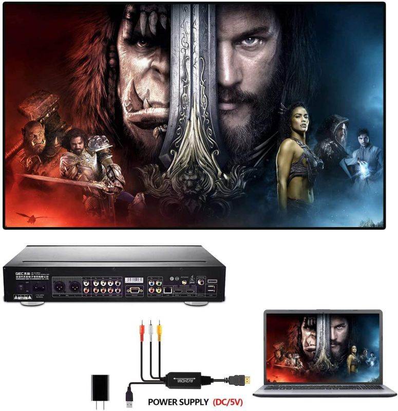 RCA to HDMI Converter Cable(Male to Male), AV to HDMI Converter Cable Cord, 3RCA CVBS Composite Audio Video to 1080P HDMI Supporting PAL NTSC