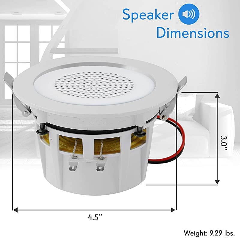 4&rdquo; Pair Bluetooth Flush Mount In-wall In-ceiling 2-Way Home Speaker System Built-in LED Lights Aluminum Housing Spring Clips Polyprone Cone & Tweeter 4 Ch Amplifier 320 Watts (PDIC4CBTL4B)