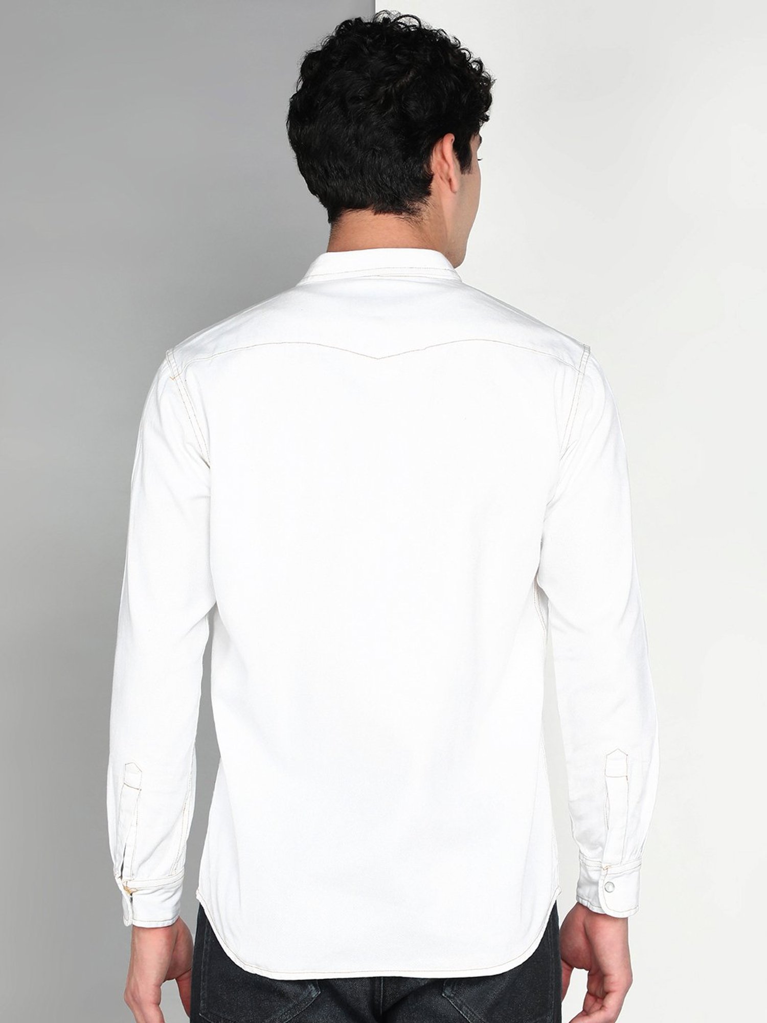 Kuons Avenue White Slim Fit Denim Shirt