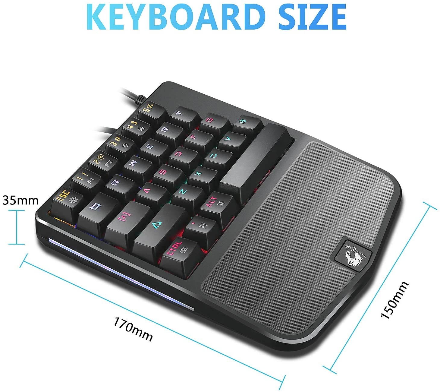 FELiCON Mechanical Gaming Keyboard K9 28 Key Wired Rainbow LED Backlit one Hand Gamer Keyboard USB Ergonomic Design with Wrist Rest Blue Switch for Desktop PC Laptop Computer [windows2000] &hellip;