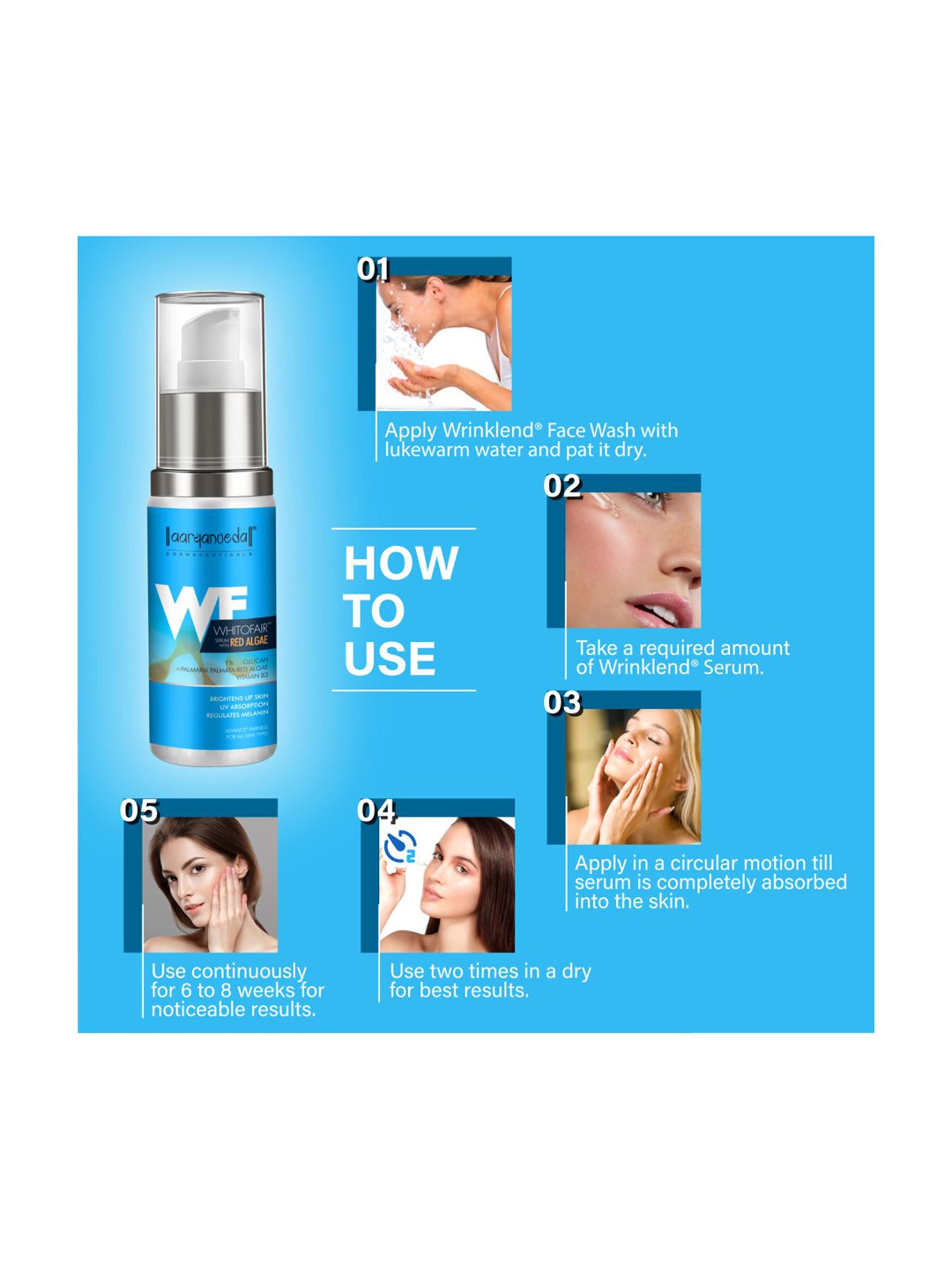 Aryanveda Brightnes Up Skin, UV Absorption, Regulates Melanin Whitofair Face Serum - 60 ml