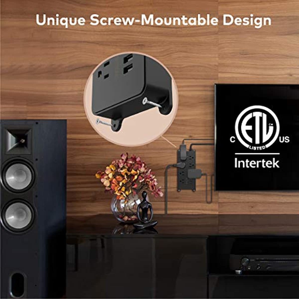 Surge Protector Power Strip, ETL Listed, TROND 7 Widely-Spaced Outlets Expansion with 3 USB Ports, Low-Profile Flat Plug, 1700 Joules, 5ft Extension Cord, Wall Mountable, 14AWG Heavy Duty, Black