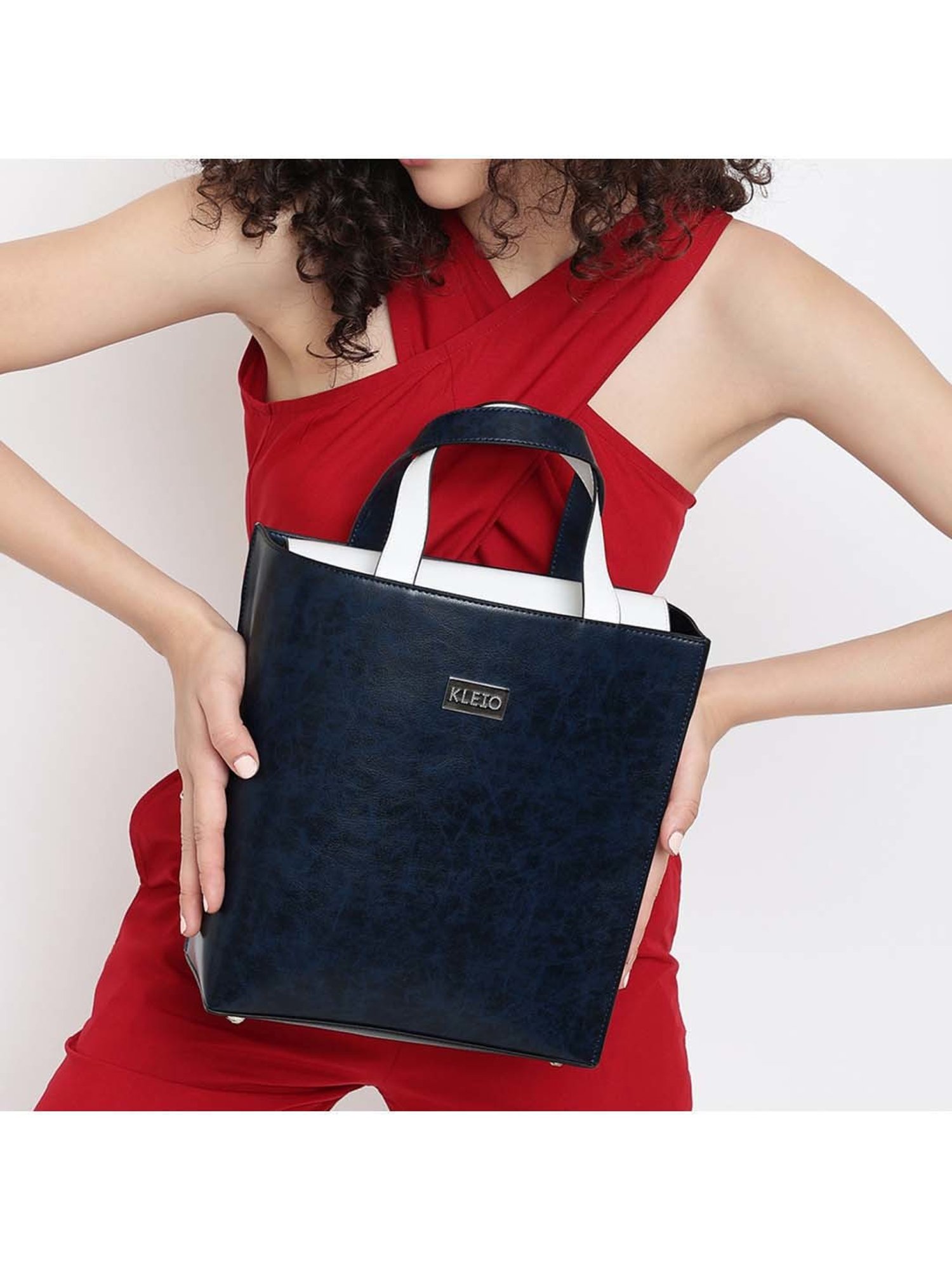 KLEIO Navy Solid Medium Handbag