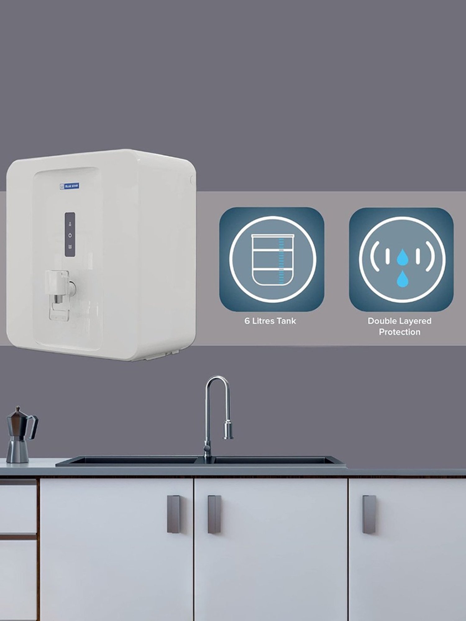 Blue Star Excella Water Purifier 6L with RO + UV (White)