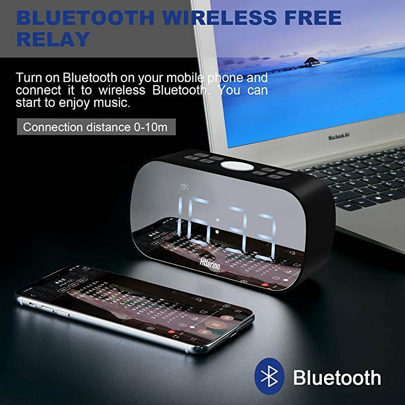 Radios Wireless Bluetooth Speakers Portable Alarm with FM Radio Night Light 5 LED Digital Display Sleep Timer with Snooze Function Compatible with iPhone Samsung and MoreBlack