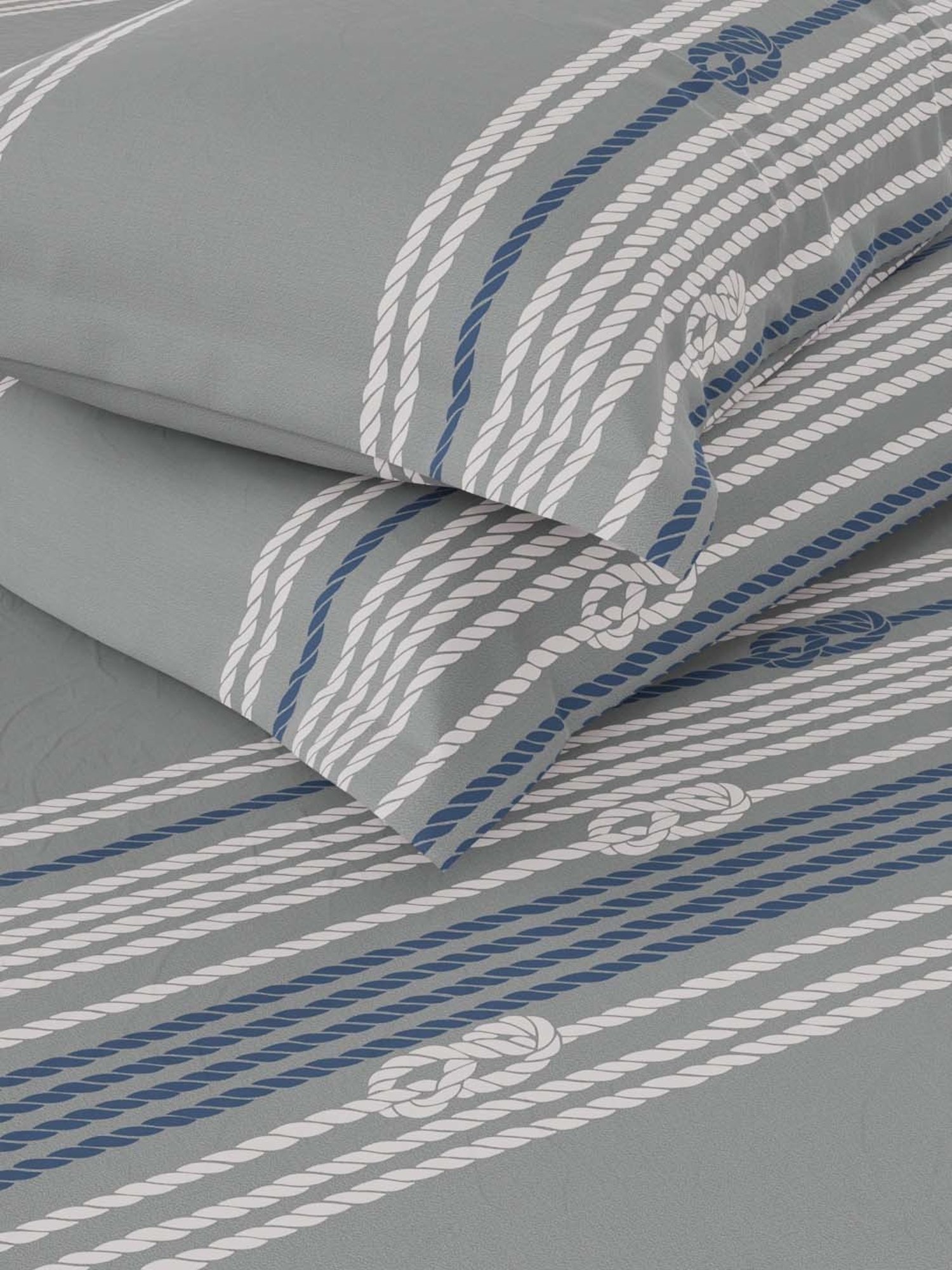 Nautica Ocean View Grey & Blue 160 TC Cotton King Bedsheet with 2 Pillow Covers