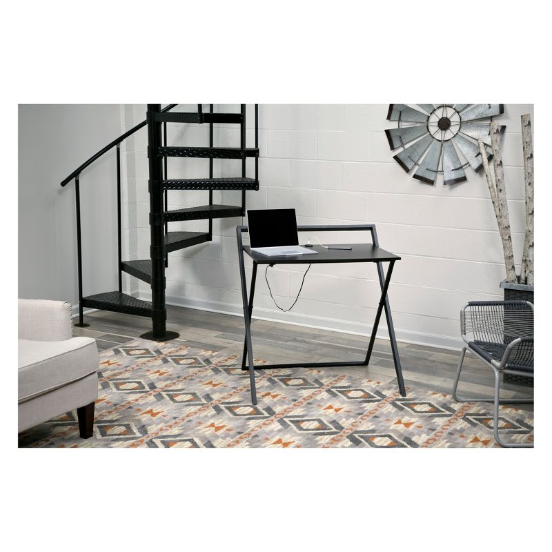 OneSpace Basics No Assembly Folding Desk With Dual Usb Charger Whitewashed Oak/White