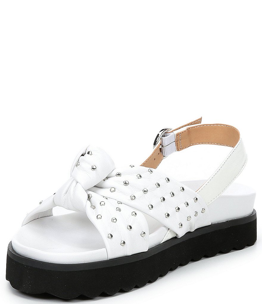 Schutz Brienne Studded Leather Knot Detail Platform Sandals