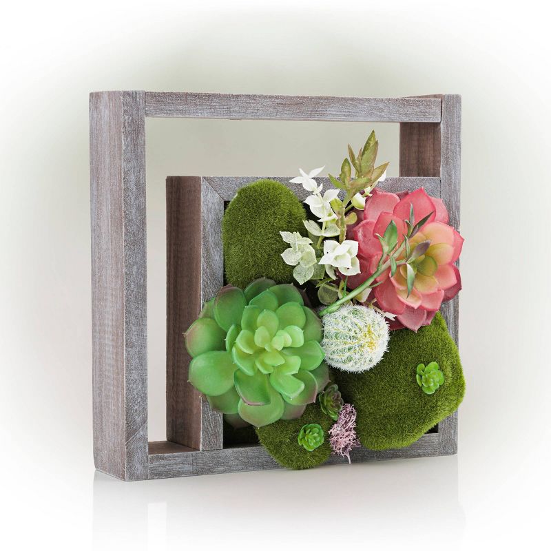 10" Indoor/Outdoor Wood Succulent Plant Wall Art Décor Gray - Alpine Corporation