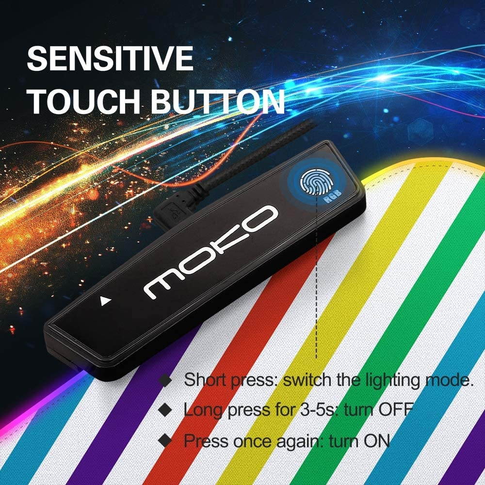 MoKo RGB Gaming Mouse Pad, Large Extended Glowing Led Mousepad with 15 Lighting Modes and USB 2.0 Port, Non-Slip Rubber Base Computer Keyboard Pad Mat for Gamer, 32.09 x 12 x 0.16 Inch - Rainbow