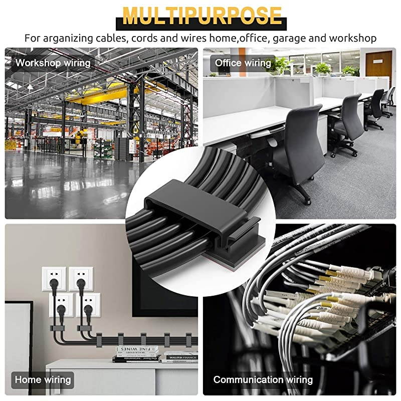 50 Pack Cable Clips Strong Adhesive Pad Wire Holders Cable Organizers Wire Management Multipurpose Wire Clamps for TV Computer Laptop Ethernet Cable Desktop Home Office