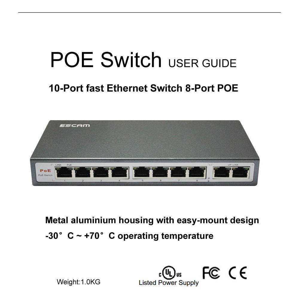 ESCAM 8 Ports Fast Ethernet POE Switch for Network IP Cameras