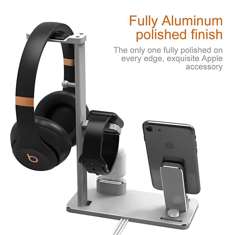 Watch Stand Compatible for Apple Phone Dock Stand Station Headphones Stand Headset Dock for Apple Watch Series 2/1 AirPods Phone Xs X Max XR 7 7plus 6s 6plus iPad (Silver)