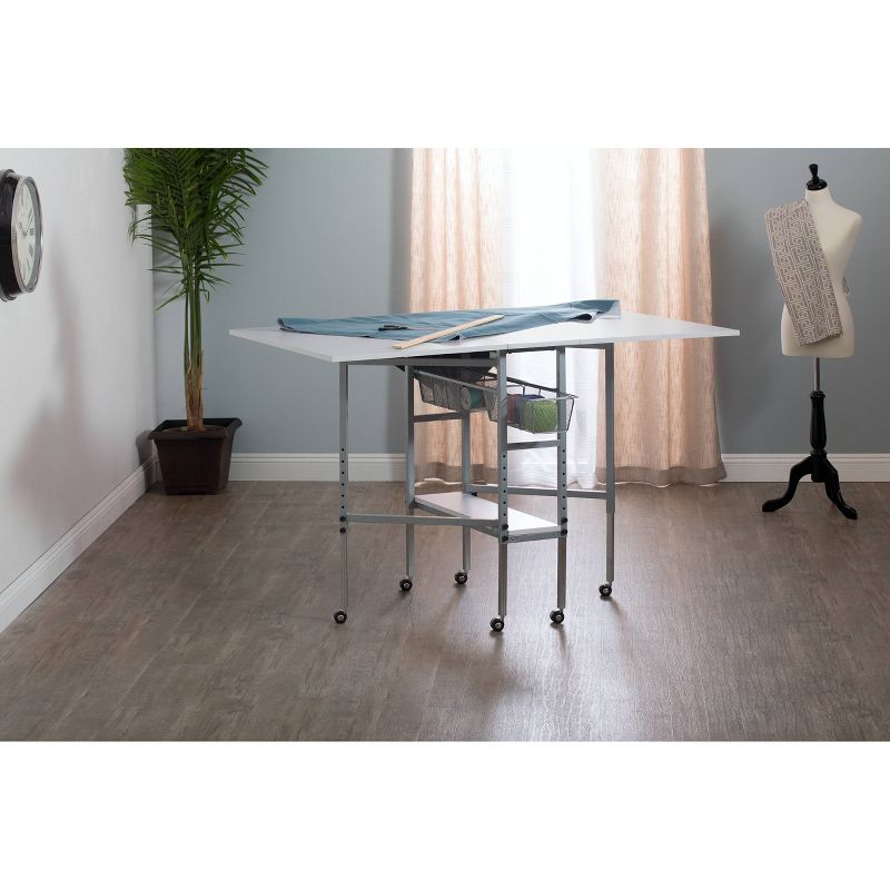 Sew Ready Adjustable Height Hobby and Craft Table with Drawers Silver/White - Studio Designs