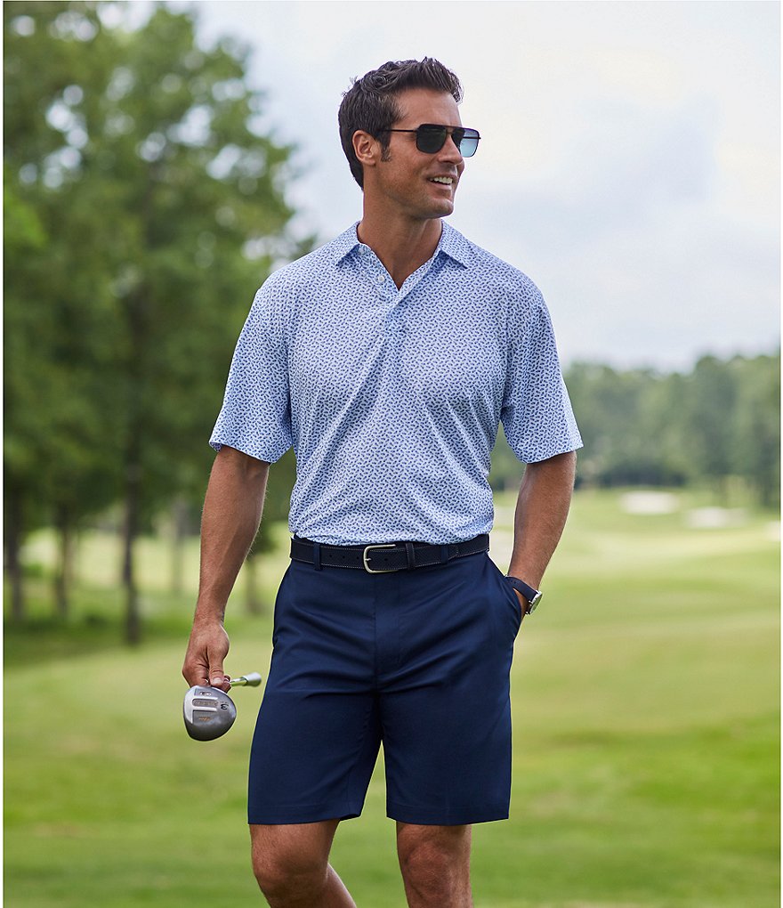 Roundtree & Yorke Big and Tall Performance 9#double; and 11#double; Inseam Flat Front Herringbone Print Shorts