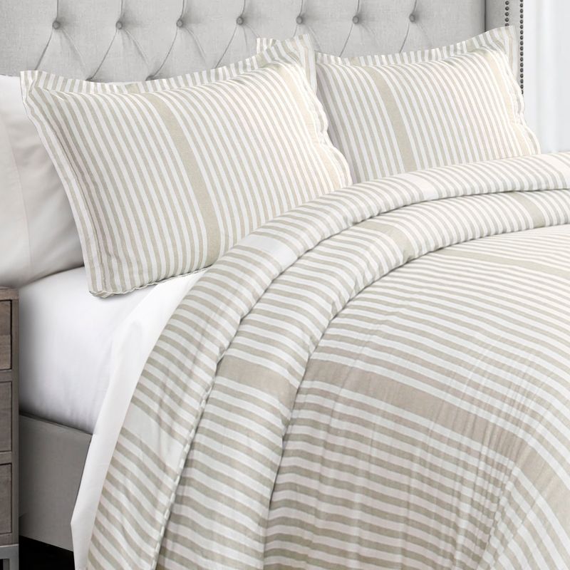 3pc Full/Queen Drew Stripe Duvet Cover Set Taupe - Lush Décor