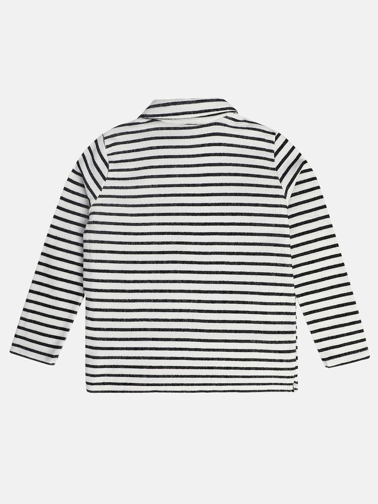 MINIKLUB Boys Black & White Striped Full Sleeves Polo T-Shirt