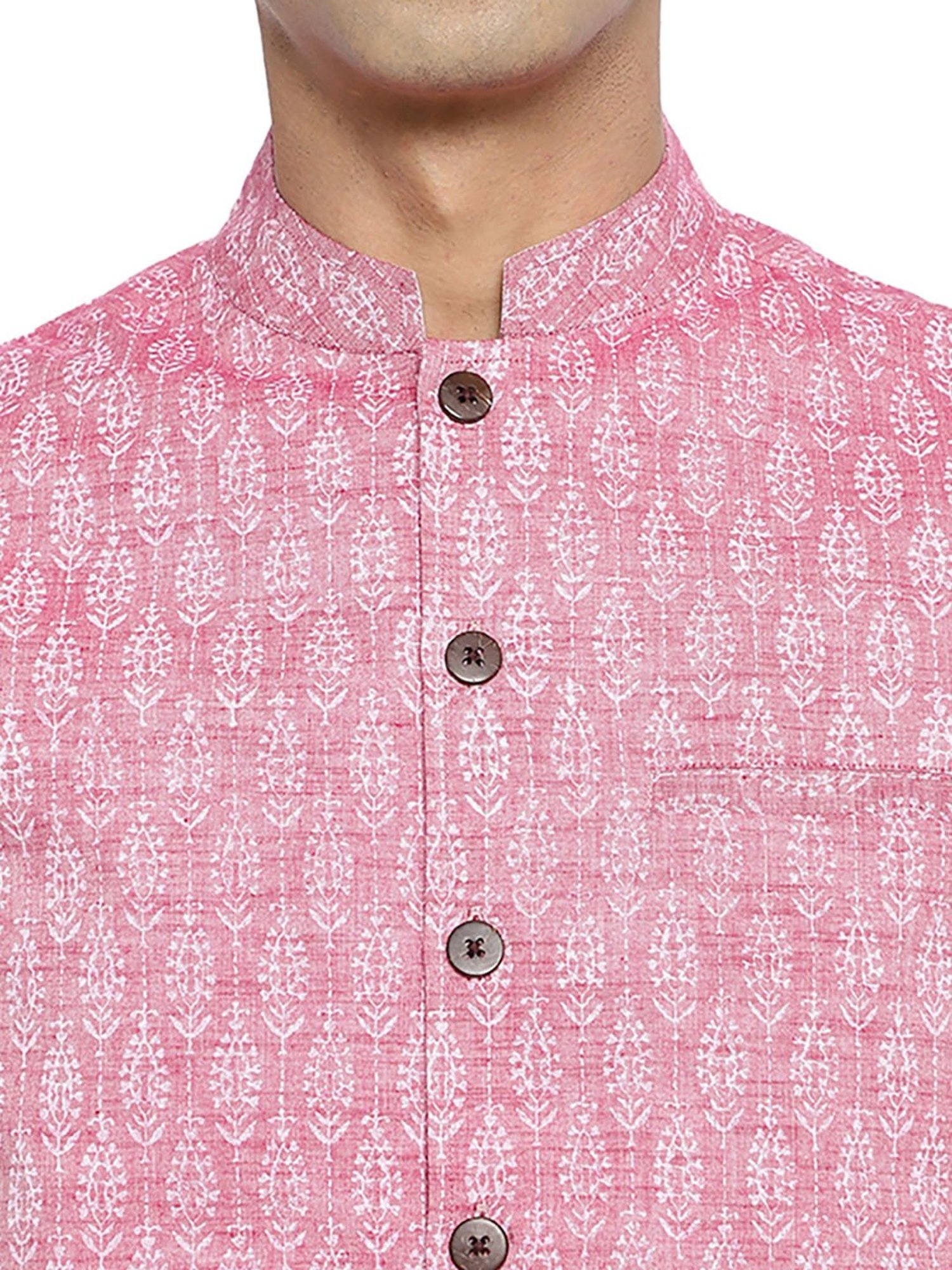 Fabindia Pink Regular Fit Printed Nehru Jacket