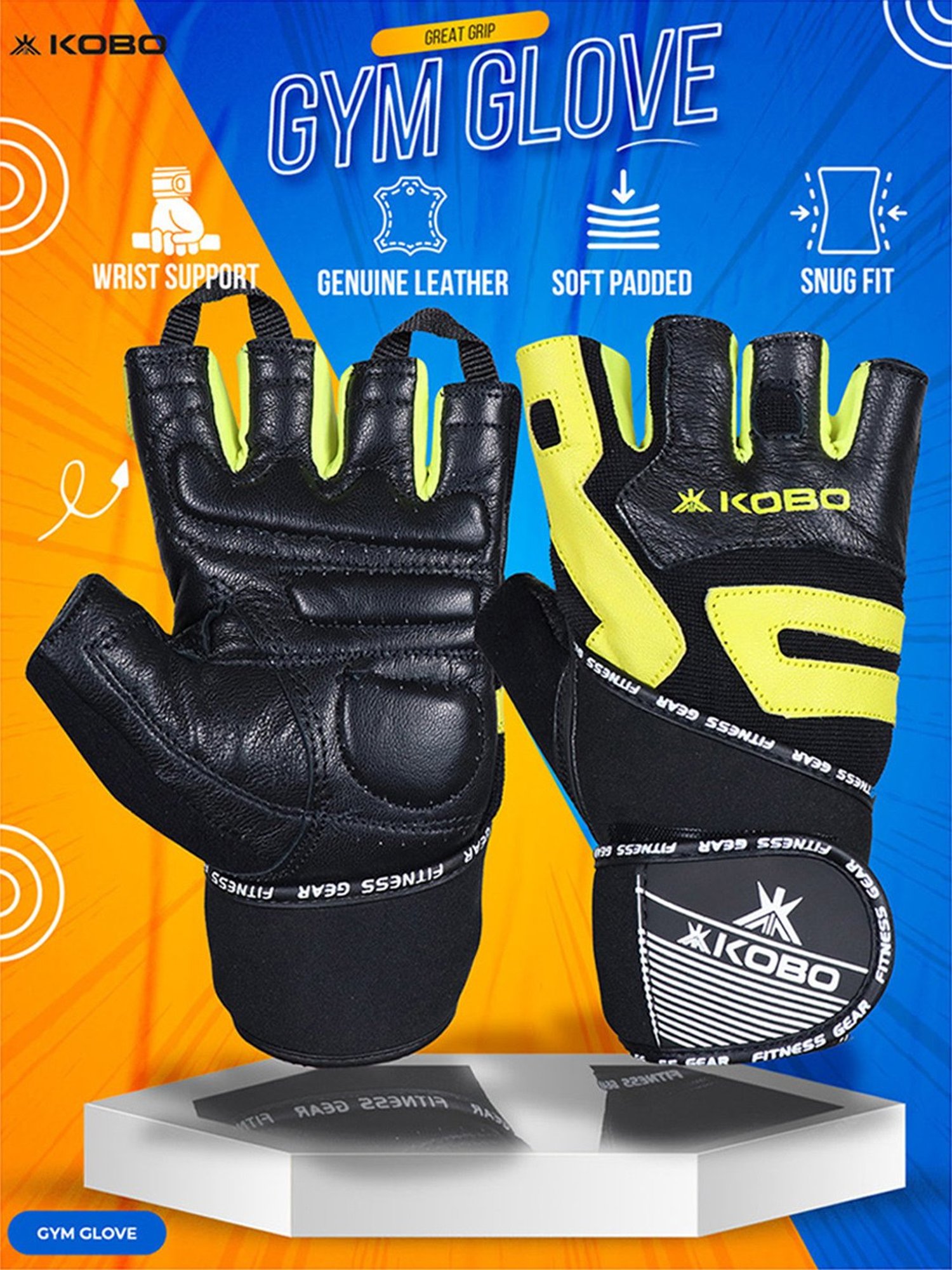 Kobo Weight Lifting Gym Gloves (Black) Size - S