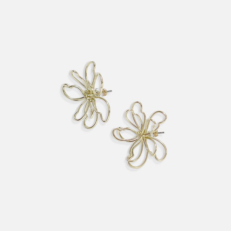 Sanctuary Project 3D Modern Art Wire Flower Stud Earrings Gold