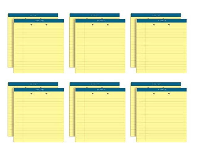 TOPS&trade; Docket&trade; Perforated Writing Tablets, 2-Hole Punched, 8 1/2" x 11", Legal Ruled, 100 Pages (50 Sheets), Canary, Pack Of 12