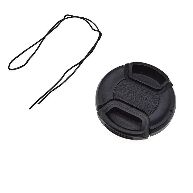 Lens Cap 52mm Snap On Center Pinch Front Camera Lens Cover Solid Plastic for Nikon Canon Sony DSLR Black Easy On Off No Dislodged with Keeper String Center Pinch for Hood 2 Pack