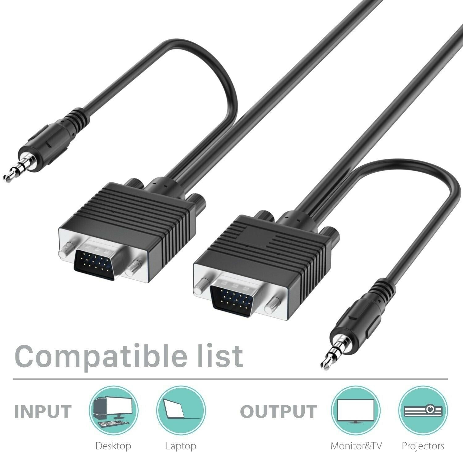Fosmon 25FT High Resolution Plug Play VGA 3.5mm Aux Audio Male Adapter Cable