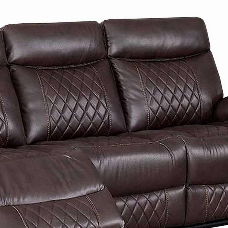 Leatherette Glider Recliner Sofa with Diamond Stitching Pattern Dark Brown - Benzara