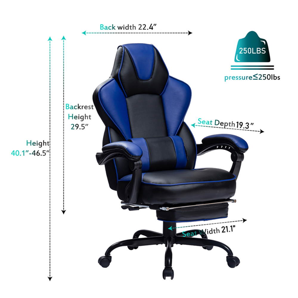 VON RACER Reclining Gaming Chair with Large Lumbar Support Cushion Racing Style Video Game PC Computer Gamer Gaming Chairs Ergonomic Office High Back Chair