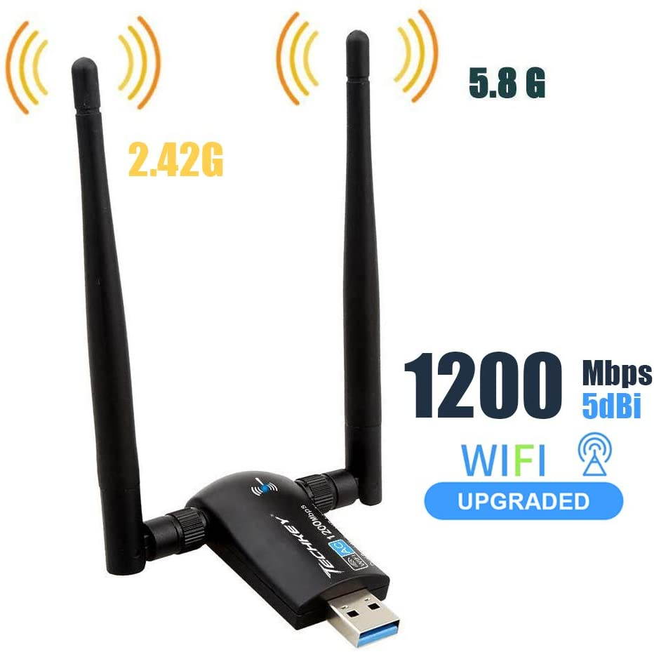 Wireless USB WiFi Adapter, 1200Mbps Dual Band 2.42GHz/300Mbps 5.8GHz/867Mbps High Gain Dual 5dBi Antennas Network WiFi USB 3.0 for Desktop Laptop with Windows 10/8/7/XP, Mac OS X